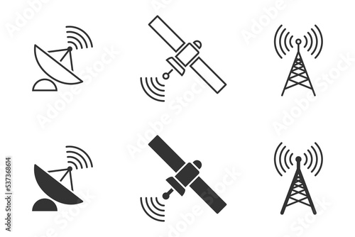 Wireless satellite technology set. Antenna, satelite and satellite dish icons. Vector illustration. photo