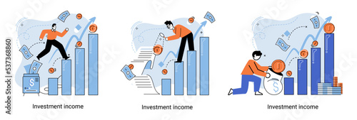 Investment, saving money and finance growth business concept metaphor. Analyzes charts and indicators of income growth. Investment income from securities and other non-commercial investments dividends