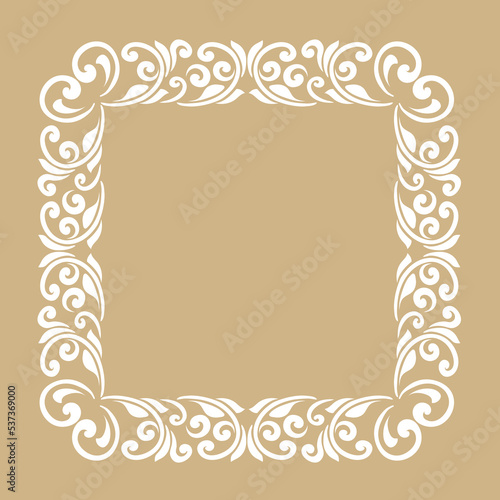 Vintage baroque frame scroll ornament engraving border floral retro pattern antique style acanthus foliage swirl decorative design element filigree calligraphy.