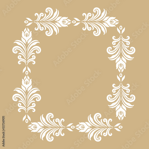 Vintage baroque frame scroll ornament engraving border floral retro pattern antique style acanthus foliage swirl decorative design element filigree calligraphy.
