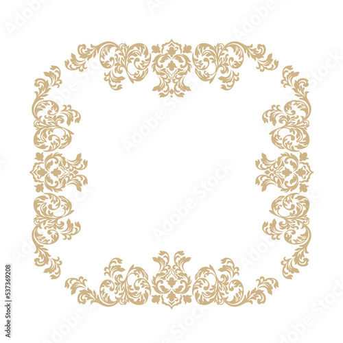 Vintage baroque frame scroll ornament engraving border floral retro pattern antique style acanthus foliage swirl decorative design element filigree calligraphy.