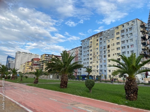 View from the embankment to the quarters of the Georgian city of Batumi.