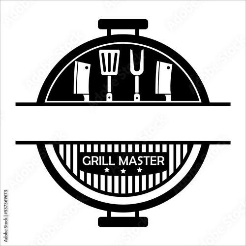 Grill master Barbeсue tools vector logo illustration, Grill Grill grate business monogram, Picnic Spit-roast