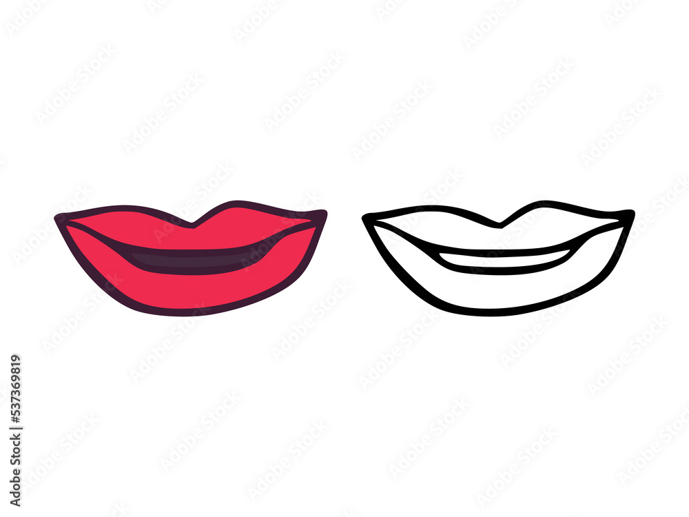 Mouth or lips in cartoon and outline style isolated on white background Mouth or lips in cartoon and outline style isolated on white background
