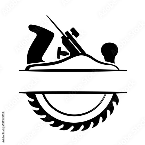 Wood Sawmill vector logo illustration, Wooden carpentry logo silhouette, Handyman business card logo, Wooden circle monogram, Wood slice, Woodworker Lumberjack design