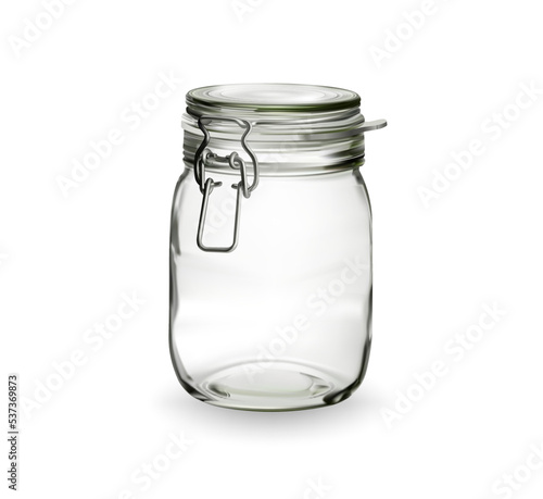 The empty Glass jar is on white background.