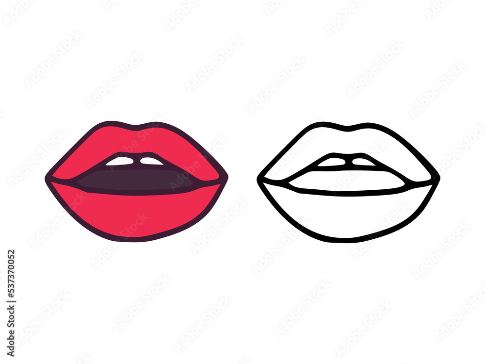 Mouth or lips with teeth in cartoon and outline style isolated on white background Mouth or lips with teeth in cartoon and outline style isolated on white background