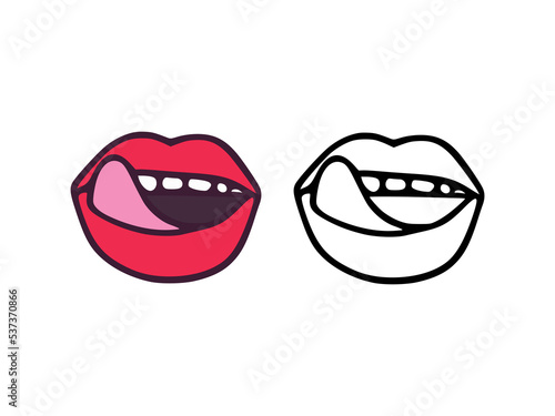 Mouth or lick lips in cartoon and outline style isolated on white background