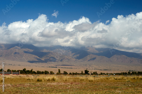 Kungoy Ala-Too or Kungey Alataw mountain view from Ysyk Kol and Tamchy village