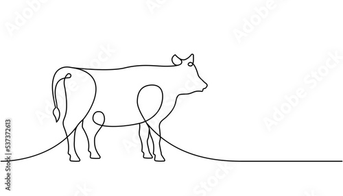 Cow one line continuous drawing. Bull symbol. Farm animal continuous one line illustration. Vector minimalist linear illustration.
