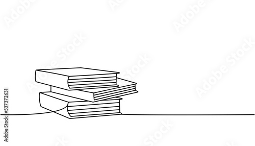 Stack of books one line continuous drawing. Bookstore, library continuous one line illustration. Vector minimalist linear illustration.