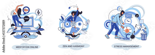 Meditation online. Self-management, self regulation learning, self-organization course, control over emotions metaphor Online yoga at home meditating. Deals with stress management, zen and harmony