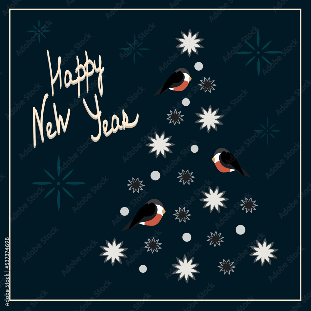Bullfinch on the tree and new year Bullfinch on the tree and new year