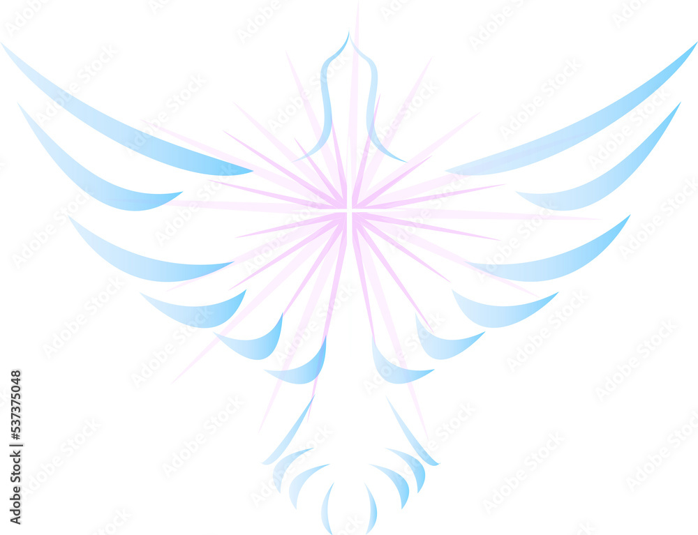 Dove, cross, rays of light, a symbolized illustration. 
