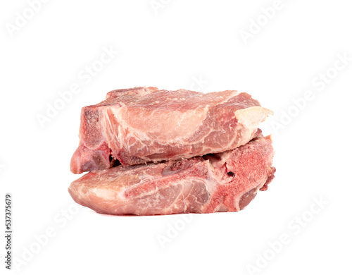 Pieces of pork meat on the bone or pork stew isolated on white background.