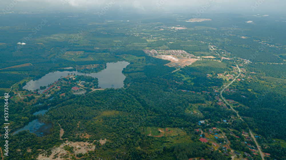 Aerial drone view of rural scenery with a lake at Jasin, Melaka, Malaysia Aerial drone view of rural scenery with a lake at Jasin, Melaka, Malaysia