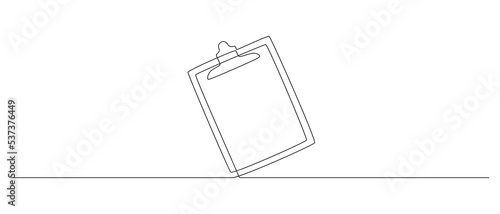 One continuous line drawing of Clipboard with checklist. Symbol of to do list and concept for test expertise and exam in simple linear style. Editable stroke. Doodle vector illustration