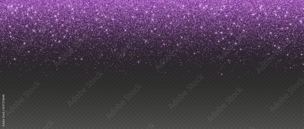 Purple glitter rain, falling magic violet sparkles, shiny fairy star dust, bright colorful confetti. Vector illustration.