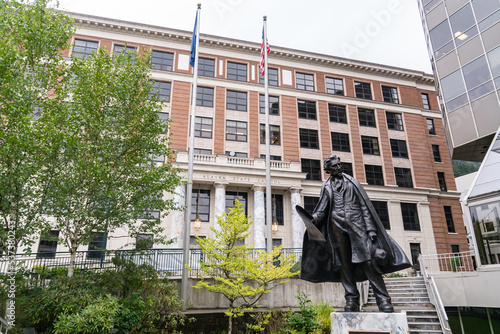 Statue of William Seward in front of Alaska Capitol Building in Juneau