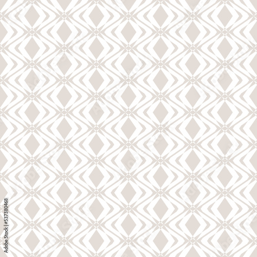 Vector seamless pattern. Subtle ornamental background, repeat geometric tiles, diamond grid. Abstract beige and white ornament texture. Elegant design for decor, fabric, textile, furniture, wallpapers