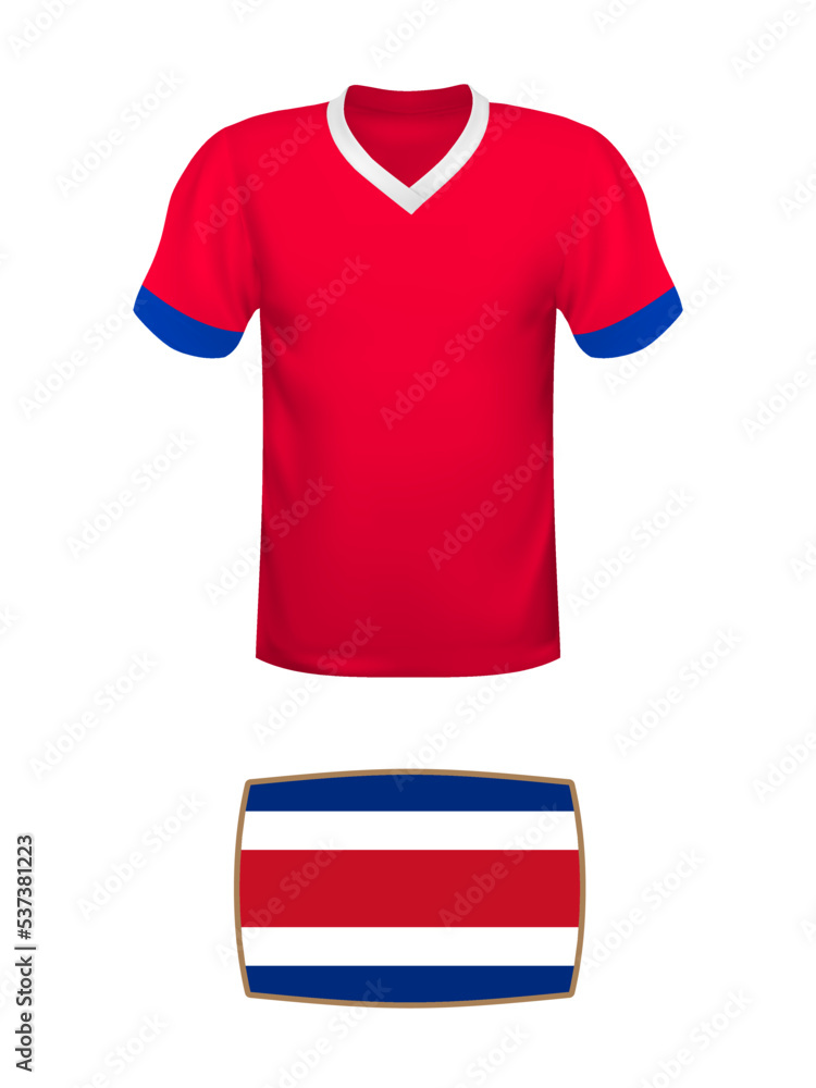 Costa Rica jersey football kit. World football tournament 2022. National t- shirt and flag of soccer team Costa Rica on white background. Stock Vector  | Adobe Stock