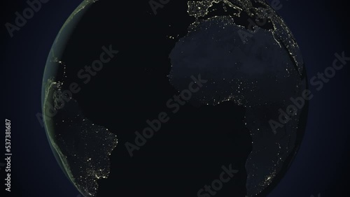 Seamless looping animation of the earth at night zooming in to the 3d map of Ghana with the capital and the biggest cites in 4K resolution photo