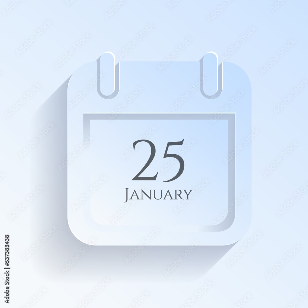 January 25. Vector flat daily calendar icon. Date and time, day, month