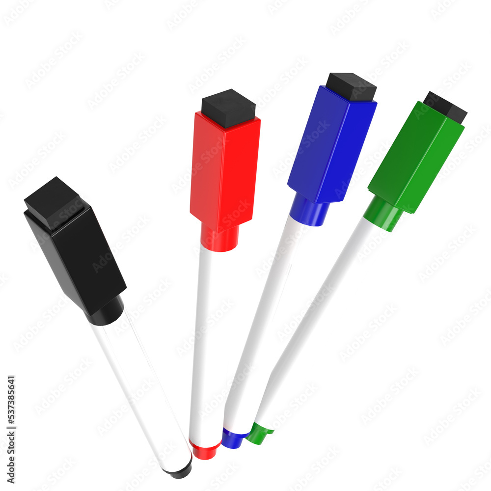 3d rendering illustration of magnetic whiteboard pen markers 3d rendering illustration of magnetic whiteboard pen markers