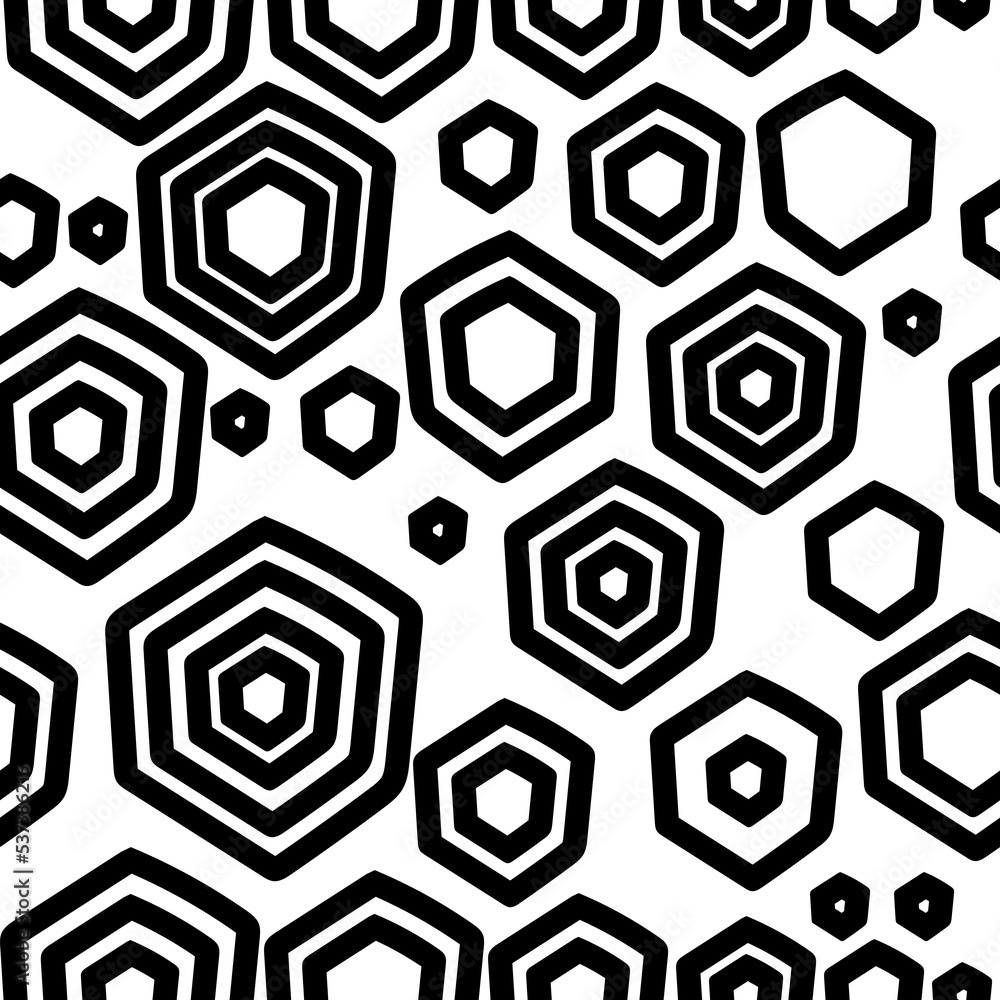 Vector. The texture of the contour hexagon. Monochrome, black and white, grey geometric seamless pattern. Mosaic abstract background. Hexagonal repeating hand drawn geometric polygon texture. Vector. The texture of the contour hexagon. Monochrome, black and white, grey geometric seamless pattern. Mosaic abstract background. Hexagonal repeating hand drawn geometric polygon texture.