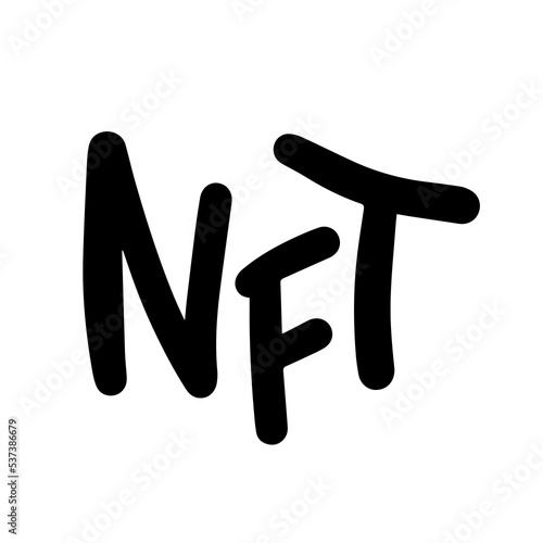 Urban graffiti with NFT word on white background. Crypto graphic asset. Blockchain technology. Vector illustration.