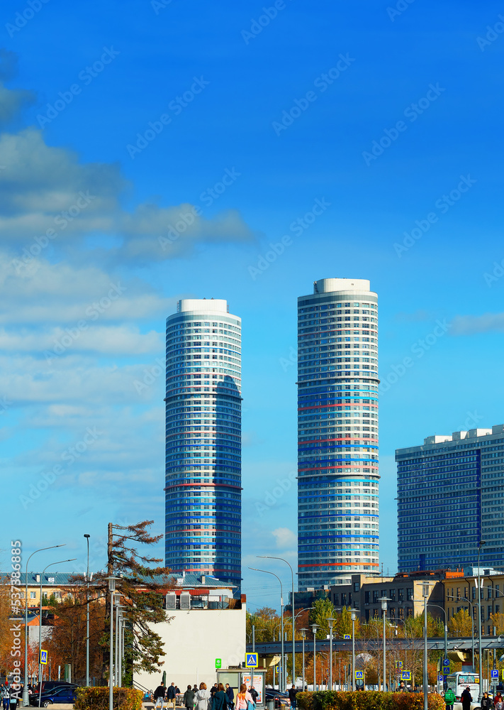Modern tower buildings in Moscow city backdrop