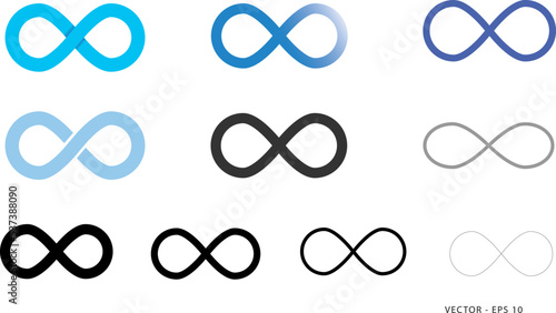 Infinity icons set. Symbols of infinity, eternity, infinity, infinity, loop. Flat style unlimited infinite collection icons - stock vector