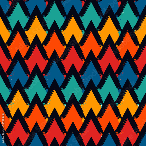 Paint brush scales seamless pattern. Japan traditional ornament. Hand drawn squama. Ethnic embroidery. Repeated scallops. Fish scale. Repeat scallop shapes. Japanese sashiko uroko motif.