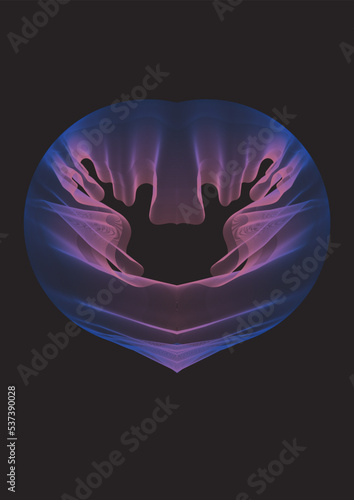 Colourful blend of colors in dynamic composition. Flying medusa. 