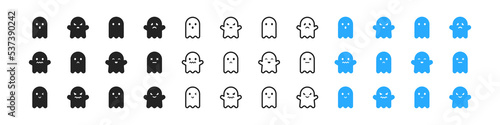 Happy Halloween icon set. Ghosts signs. Scary, cute sihlouetes. Spooky. Flat design.