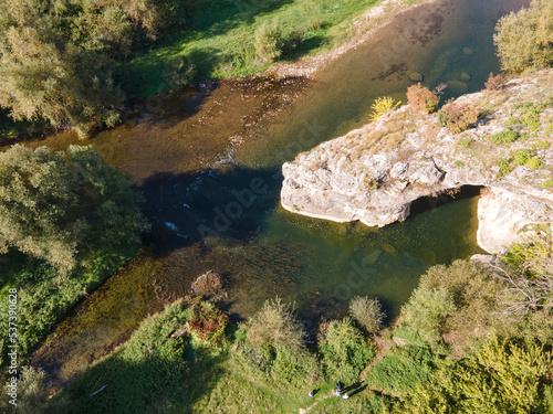 Aerial view of Vit river  passing near village of Aglen   Bulgaria