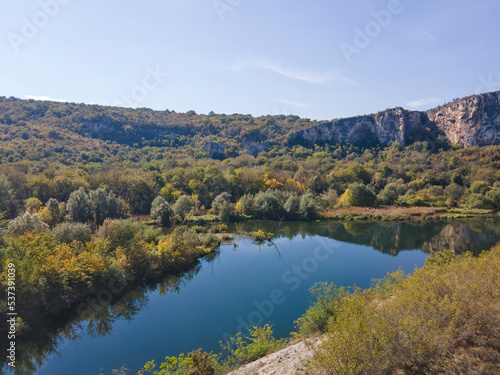 Aerial view of Iskar river, passing near village of Karlukovo, Bulgaria © Stoyan Haytov