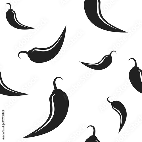 Black hot Chili pepper or cayenne, or jalapeno pattern. vegetable ornament on white background. spice, Mexican food, savoury extra tabasco print. Vector print
