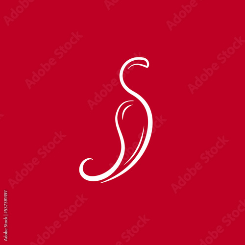 White line Red hot Chili pepper or cayenne, or jalapeno icon. Vector vegetable illustration isolated on red. spice symbol. Mexican food, savoury extra tabasco