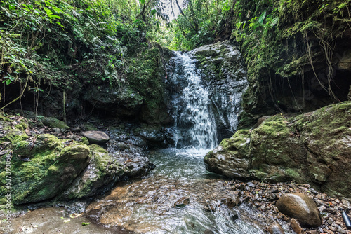 Waterfall on Cerro Bravo in the middle of the forest. Venice  Antioquia  Colombia.