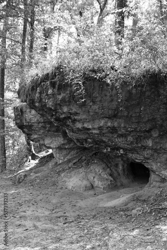 Wolf Rock Cave Entrance Tunnel Black and White