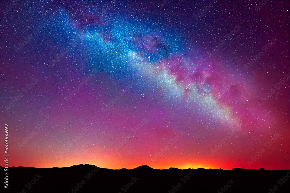 Milky way galaxy with star and space dust in the universe planet night sky background over mountain.