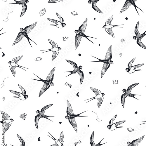 swallow bird vector seamless pattern.
