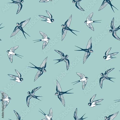 swallow bird vector seamless pattern.