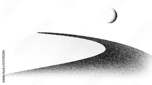Grain dune desert. Stipple eastern landscape and terrain background. Sand hill in dot work style. Textured gradient illustration. 