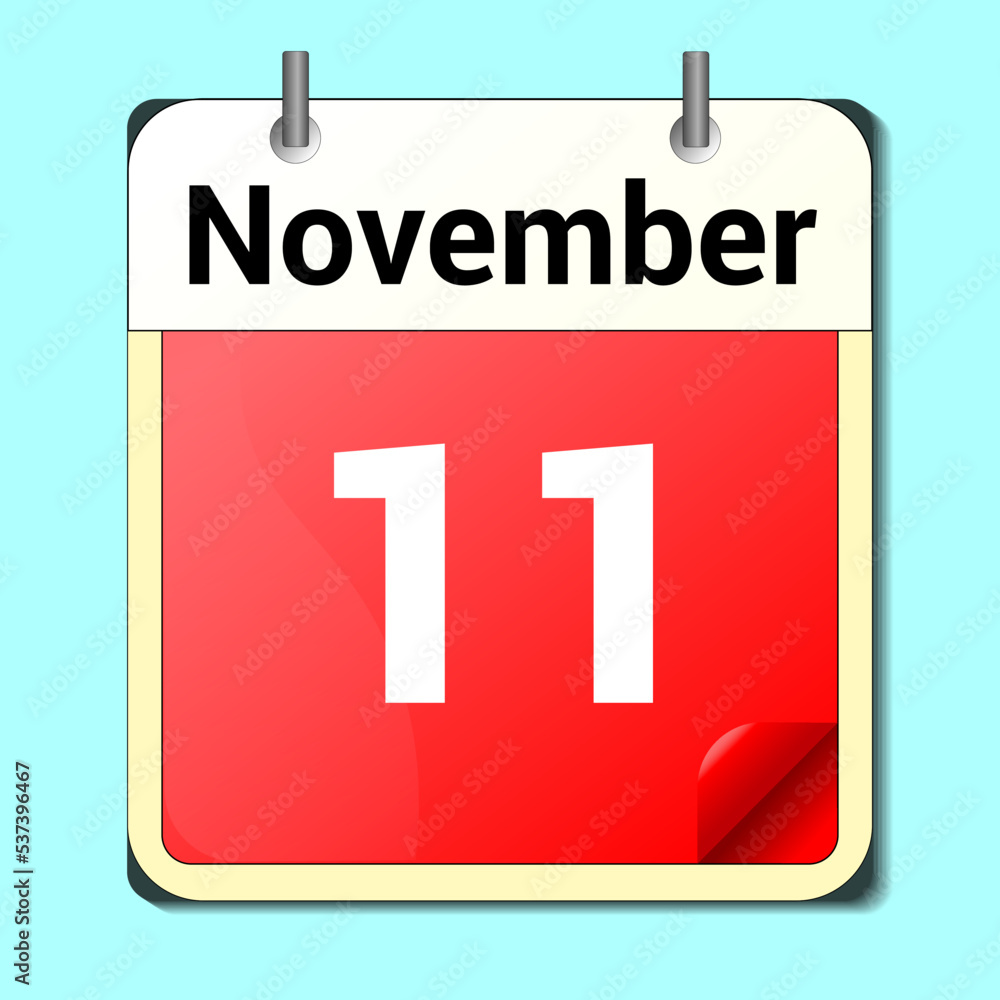 day on the calendar, vector image format, November 11 day on the calendar, vector image format, November 11