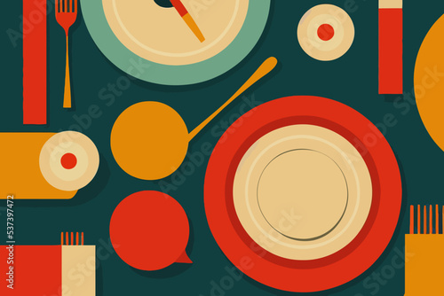 Blue table with editable tableware elements