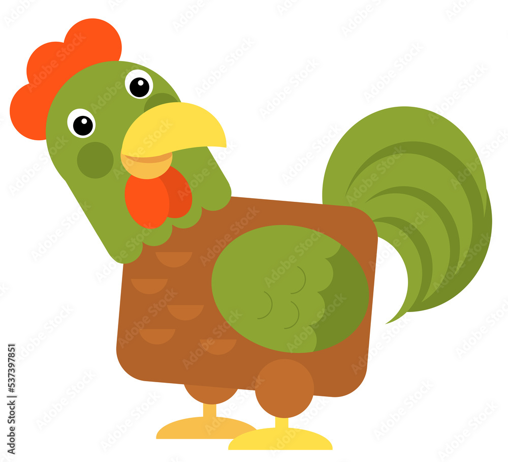 Fototapeta premium Cartoon funny bird chicken rooster isolated on white background - illustration for children