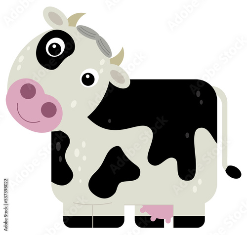 Cartoon scene with cow bull is looking and smiling isolated illustration for children