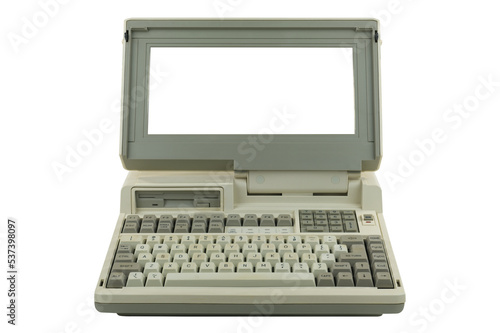 Vintage laptop isolated on a transparent background.